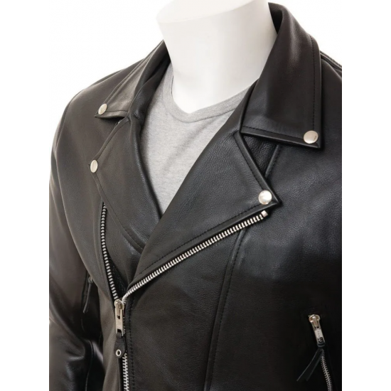 Mens Double Breasted Leather Biker Jacket