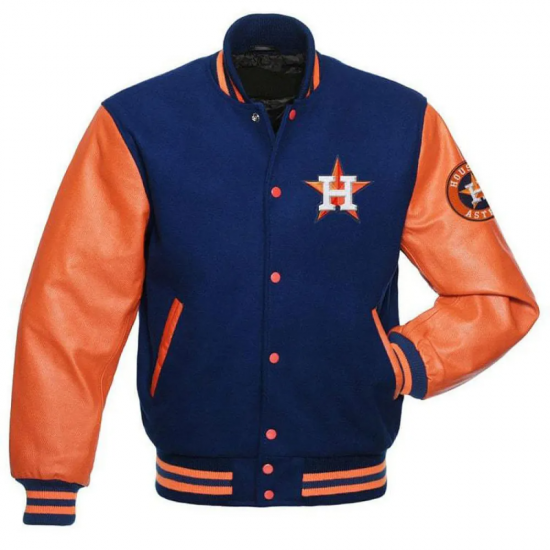 Men's Houston Astros Letterman Blue and Orange Jacket