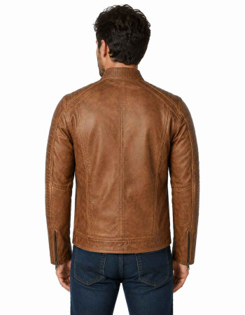 Men's Vintage Brown Distressed Leather Cafe Racer Motorcycle Jacket