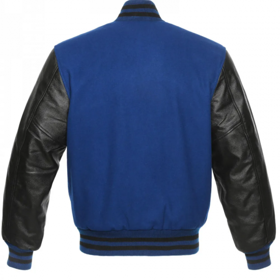 Men's Wool Blue and Black Leather Jacket