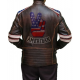 Mens American Flag Brown Leather Jacket