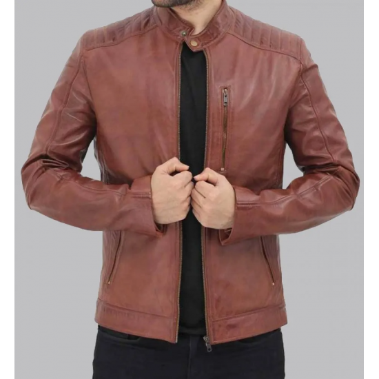 Mens Benjamin Cafe Racer Brown Leather Jacket