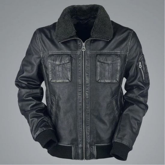 Mens Bike Racer Black Leather Jacket