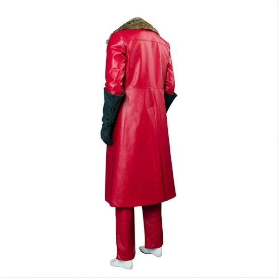 Mens Christmas Movie Santa Claus Cosplay Costume Outfit Red Leather Coat