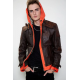 Mens Goku Orange Hood Brown Leather Jacket