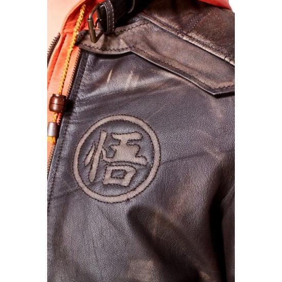 Mens Goku Orange Hood Brown Leather Jacket