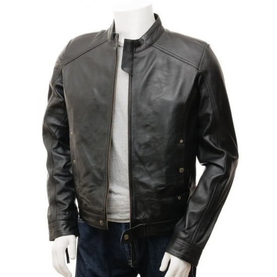 Mens Iconic Simple Classic Real Leather Biker Jacket