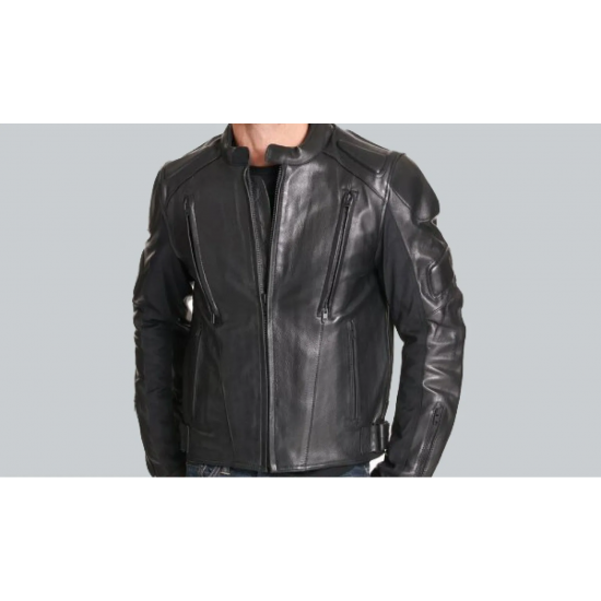 Mens Padded Leather Motorcycle Jacket