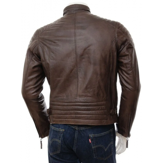 Mens Quilt Elegant Classic Real Leather Biker Jacket