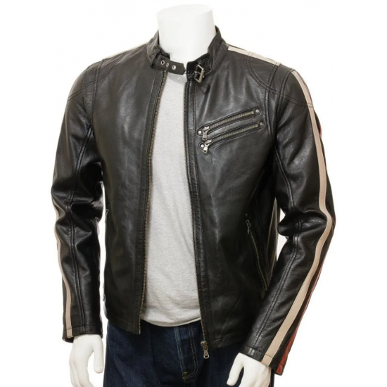 Mens Retro Cafe Racer Style Real Leather Biker Jacket