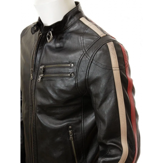Mens Retro Cafe Racer Style Real Leather Biker Jacket