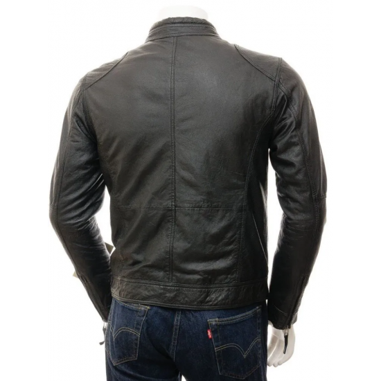 Mens Stunning Four Zipped Pockets Real Leather Biker Jacket