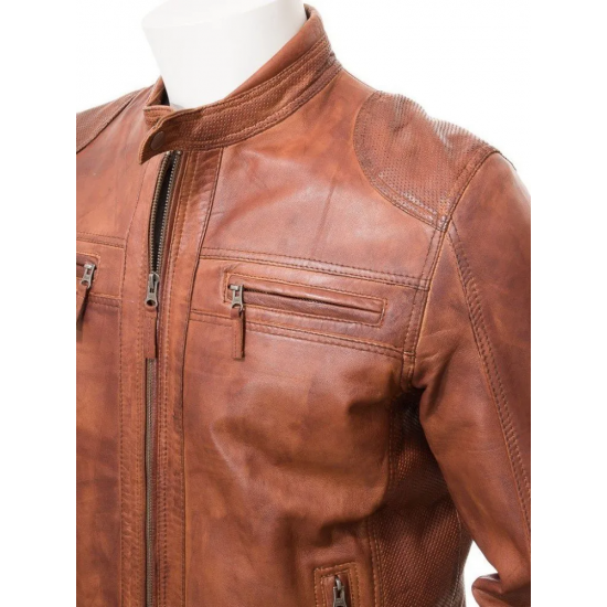 Mens Stunning Four Zipped Pockets Real Leather Biker Jacket