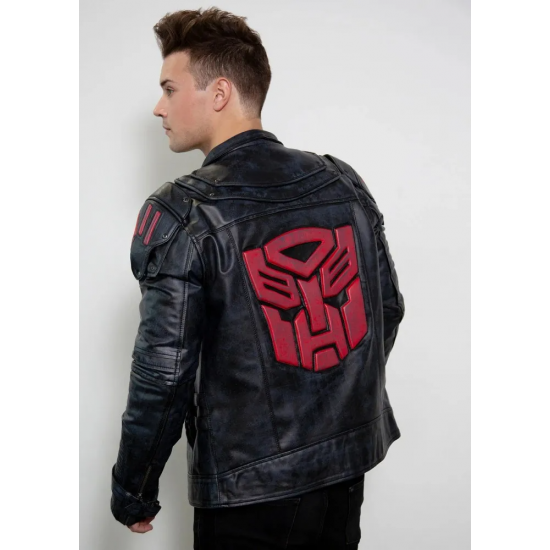 Mens Transformers Autobot Shield Black Armor Leather Jacket