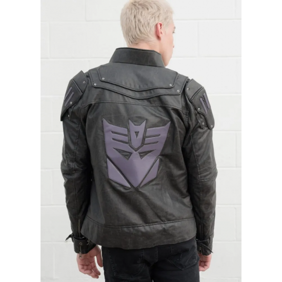 Mens Transformers Black Armor Leather Costume Jacket