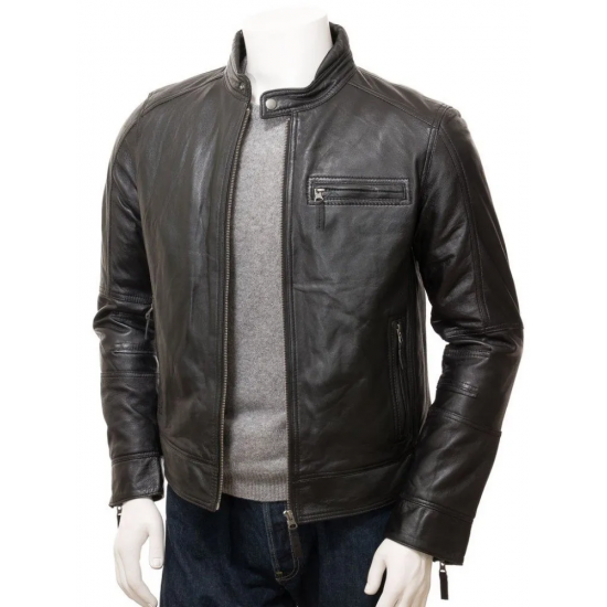 Mens Ultra Cool Soft Real Leather Biker Jacket