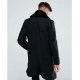 Men’s Blue Peacoat with Faux Fur Trimmed