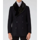 Men’s Blue Peacoat with Faux Fur Trimmed