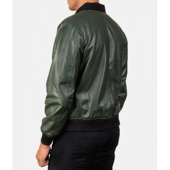 Men’s Bomber Casual Green Leather Jacket