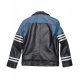 Men’s Classic Black and Blue Striped Leather Biker Jacket