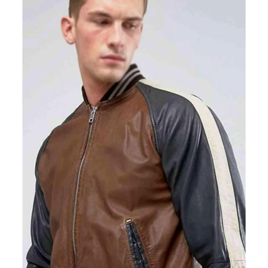 Men’s Truly Striped Bomber Faux Leather Jacket