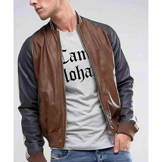 Men’s Truly Striped Bomber Real Leather Jacket