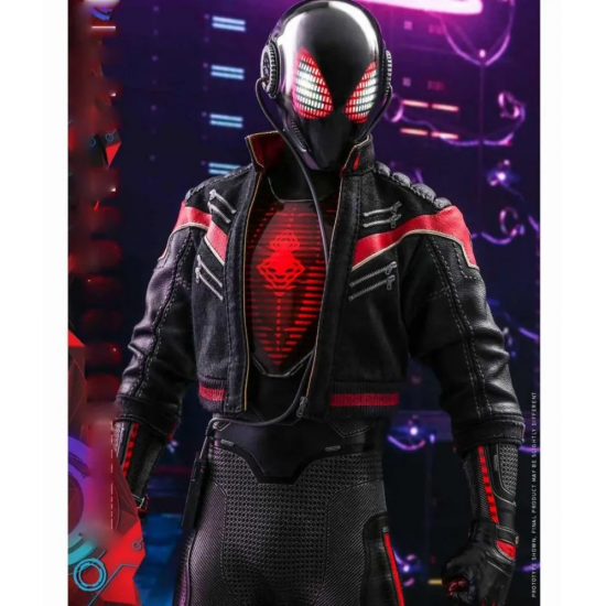 Miles Morales Spider-Man Black Motorcycle Leather Jacket