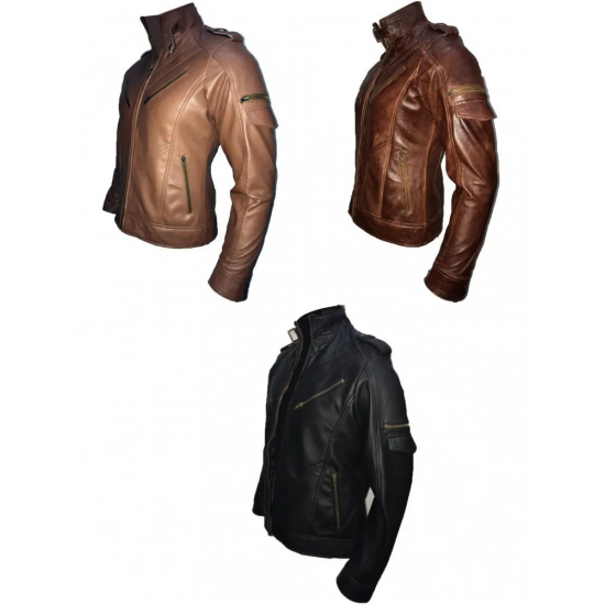 NEW Men's Cafe Racer Slim Fit Biker Vintage Motorcycle Leather Jacket