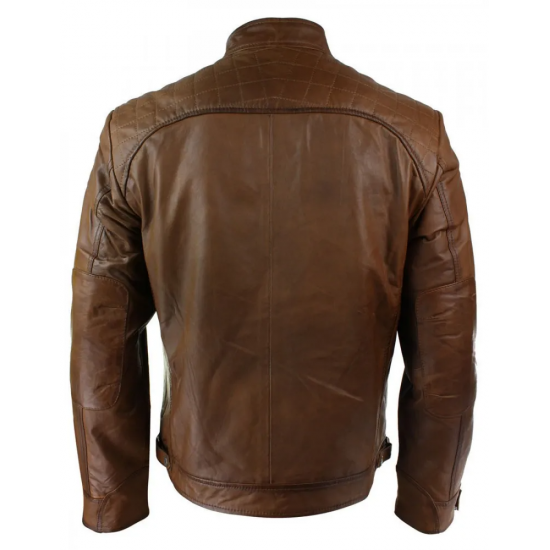 NEW Men's Distressed Brown Motorcycle Biker Real Sheepskin Leather Jacket