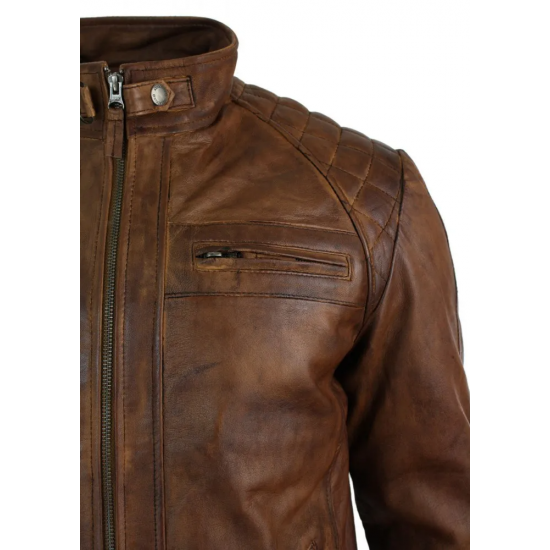 NEW Men's Distressed Brown Motorcycle Biker Real Sheepskin Leather Jacket