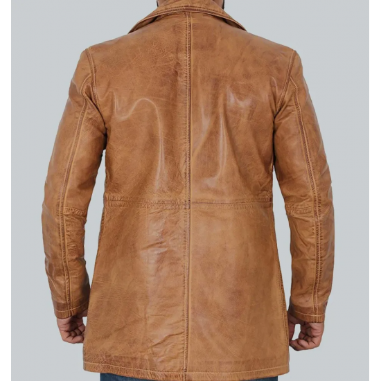 Natural Mens Distressed Camel Leather Coat