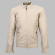 New Men's Baltoro Beige Sheepskin Cafe Racer Jacket