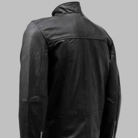 New Men's Black Leather Biker Jacket