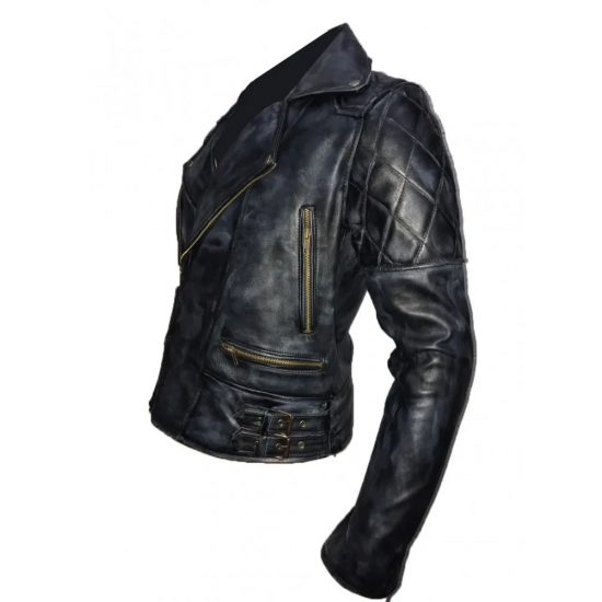 New Men's Classic Diamond Biker Distressed Vintage Leather Jacket