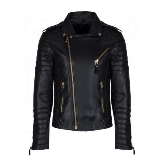 New Men's Genuine Lambskin Quilted Biker Jacket Motorcycle Slim fit Leather Jacket