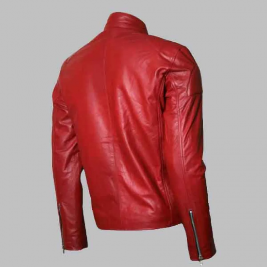 New Men's Silver Zipper Biker Red Leather Jacket