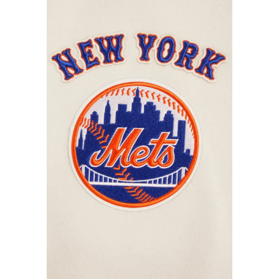 New York Mets Retro Classic Off White & Blue Varsity Jacket
