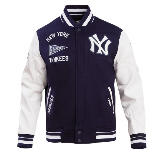 New York Yankees Retro Classic Off White Wool Varsity Jacket