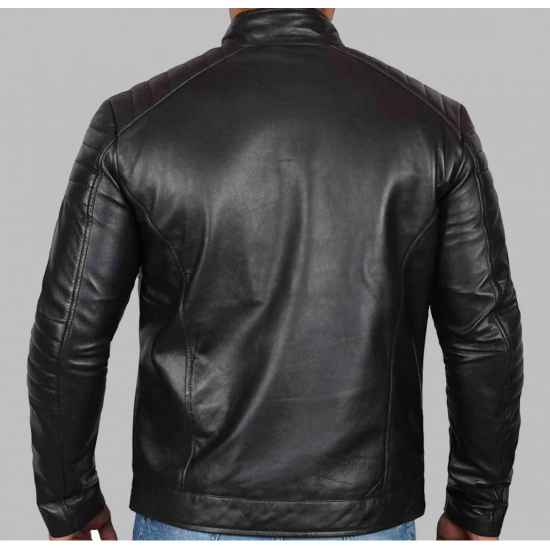 Oregon Black Leather Mens Cafe Racer Jacket