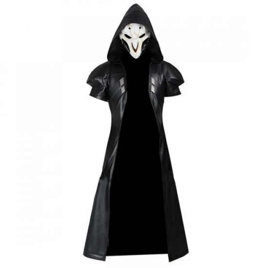 Overwatch Game Reaper Leather Long Jacket with Vest Halloween Costume