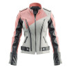 Women's Peach Pink & Black Color Block Leather Moto Biker Jacket