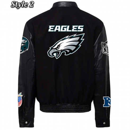 Philadelphia Eagles Black Wool and Leather Jacket