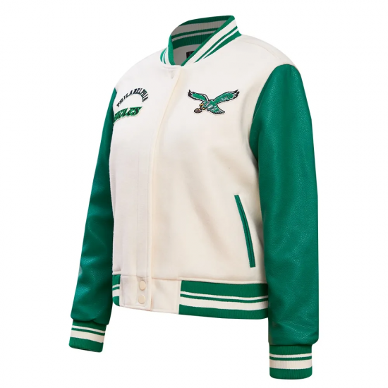 Philadelphia Eagles Retro Classic Cream And Green Varsity Jacket