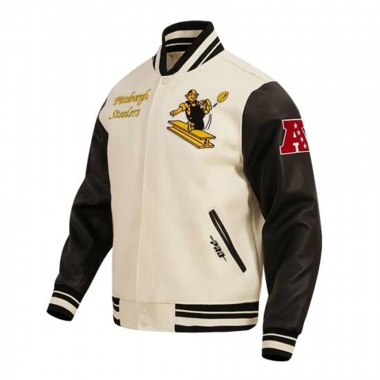 Pittsburgh Steelers Retro Classic Cream Wool Varsity Jacket
