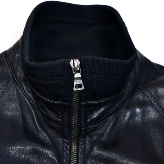 Prada Black  Leather Bomber Jacket