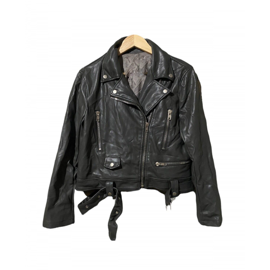 Premium Double Collar Leather Jacket Black Streetwear for Men