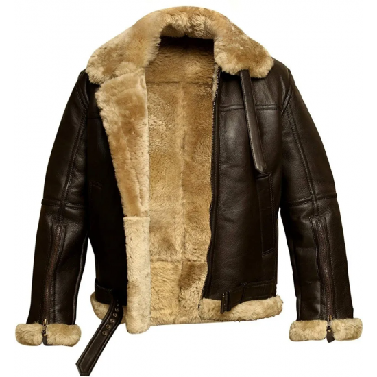 RAF Bomber Ginger Aviator British Sheepskin Shearling Leather Jacket