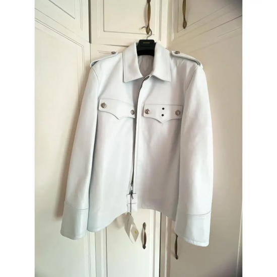 Raf Simons Calvin Klein Policeman White Leather Jacket