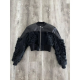 Rick Owens Black Fur Leather Girdered Cropped Bomber Jacket