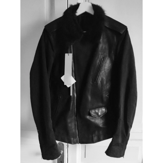 Rick Owens STOOGES Jacket with Fur Collar and Nylon Sleeves